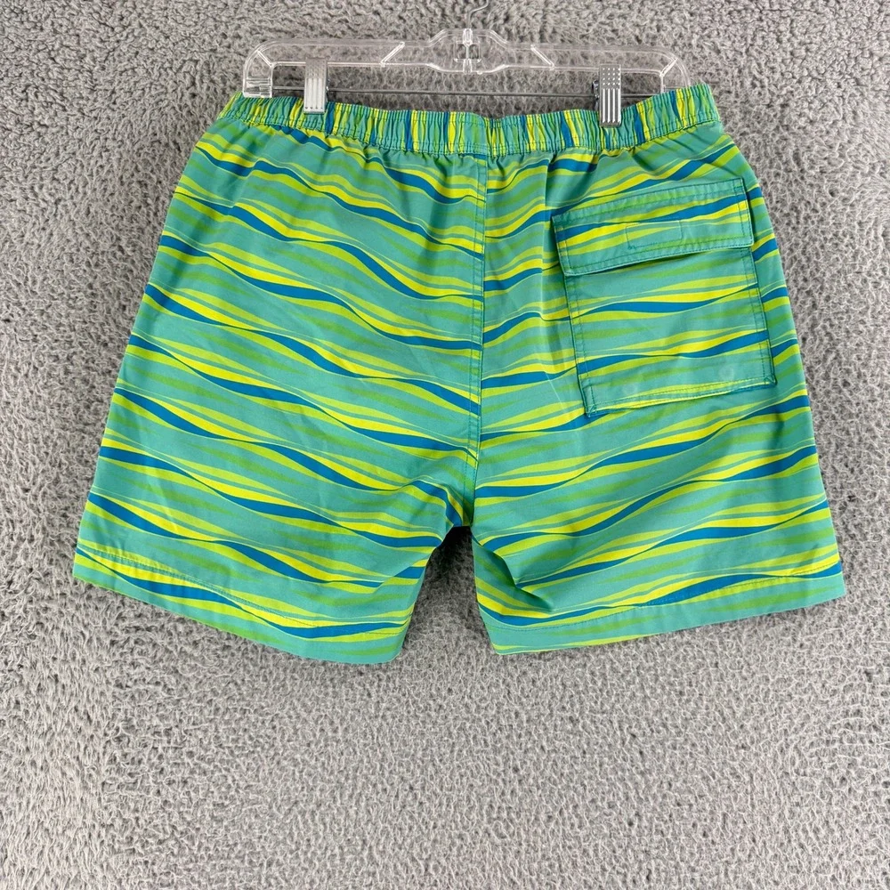 Psycho Bunny Swim Trunks Mens Medium Green Wavy Stripe Drawstring Shorts‎